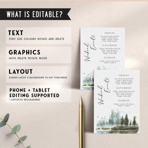 Fully editable and printable mountain cabin invitation with a mountain design. Perfect for a snowy cabin mountain bridal shower