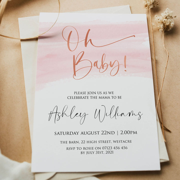 Editable Oh Baby Shower Invitation - Pink Swash