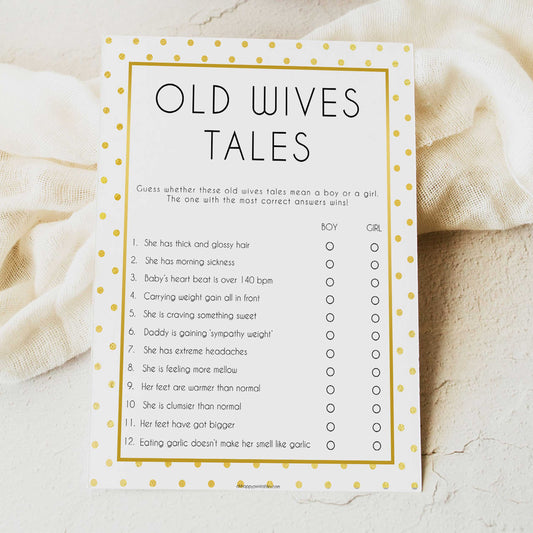 old wives tales game, baby old wives tales, Printable baby shower games, baby gold dots fun baby games, baby shower games, fun baby shower ideas, top baby shower ideas, gold glitter shower baby shower, friends baby shower ideas