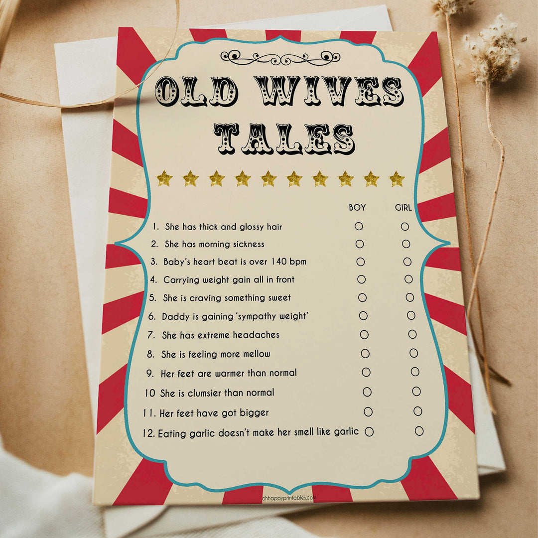 old wives tale game, baby old wives tales baby shower game, Printable baby shower games, circus fun baby games, baby shower games, fun baby shower ideas, top baby shower ideas, carnival baby shower, circus baby shower ideas