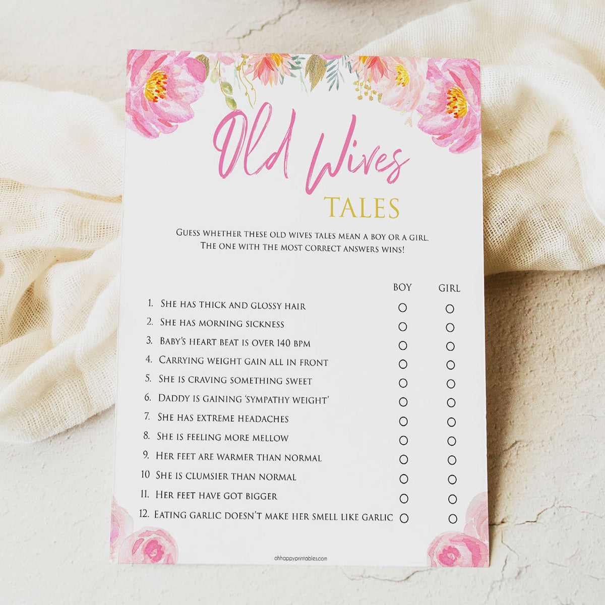 Old wives tales game, old wives tale, Printable baby shower games, blush floral fun baby games, baby shower games, fun baby shower ideas, top baby shower ideas, blush baby shower, blue baby shower ideas