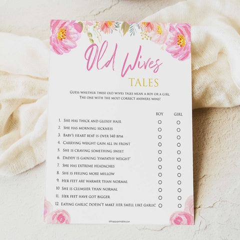 Old wives tales game, old wives tale, Printable baby shower games, blush floral fun baby games, baby shower games, fun baby shower ideas, top baby shower ideas, blush baby shower, blue baby shower ideas
