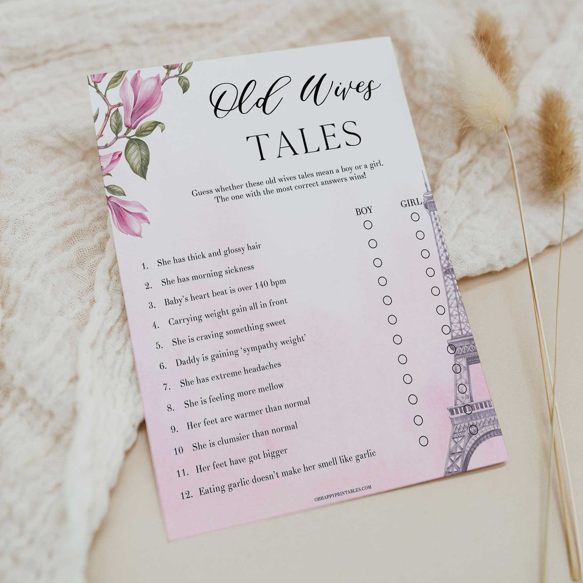 old wives tales baby game, Paris baby shower games, printable baby shower games, Parisian baby shower games, fun baby shower games