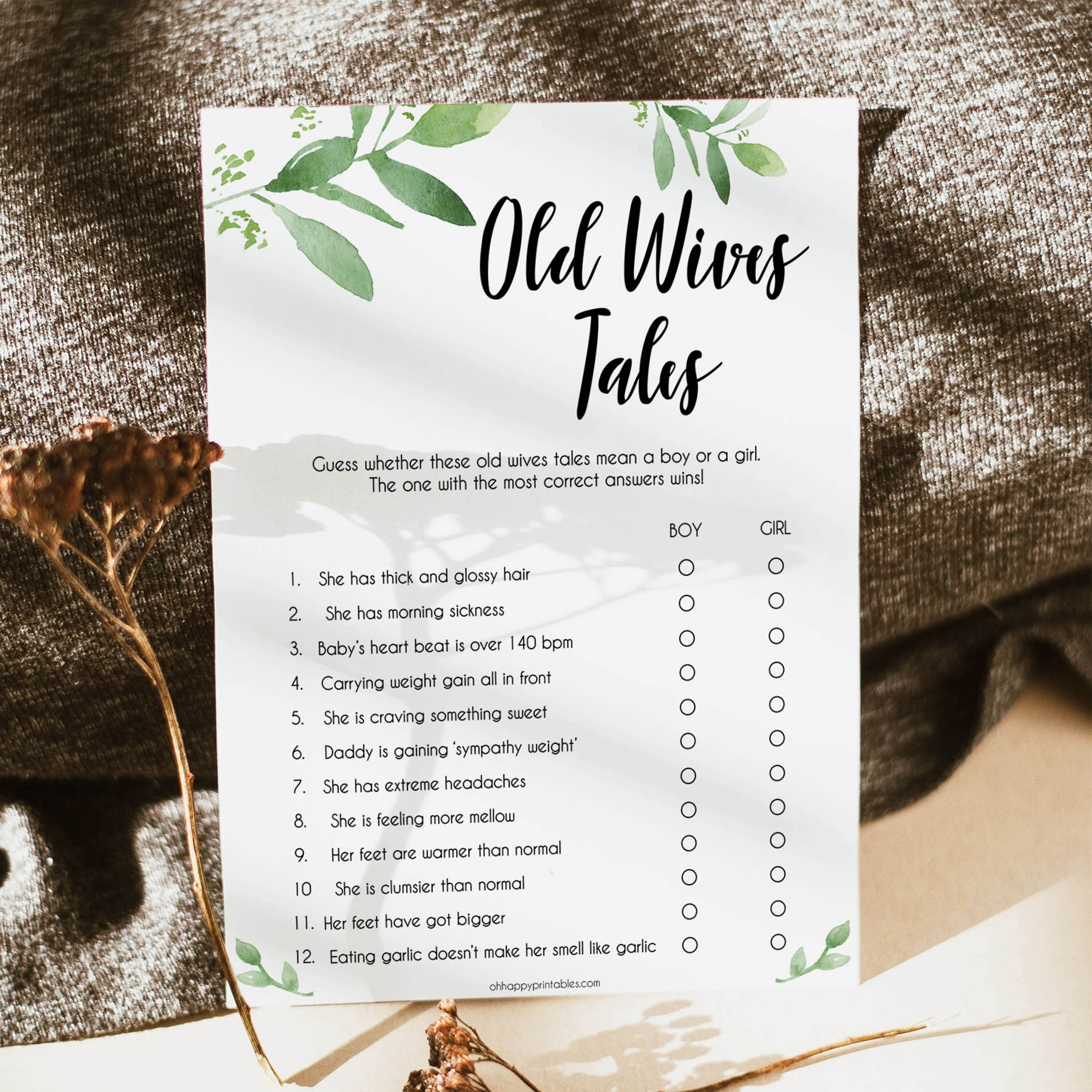 old wives tales, baby wives tales game, Printable baby shower games, botanical baby shower games, floral baby shower ideas, fun baby shower ideas