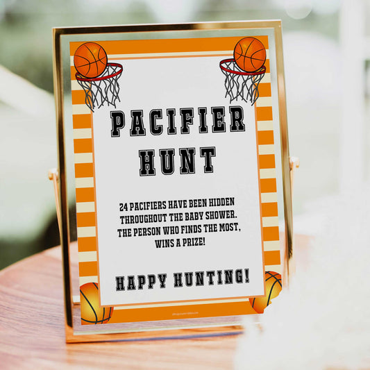 Basketball baby shower games, pacifier hunt baby game, printable baby games, basket baby games, baby shower games, basketball baby shower idea, fun baby games, popular baby games