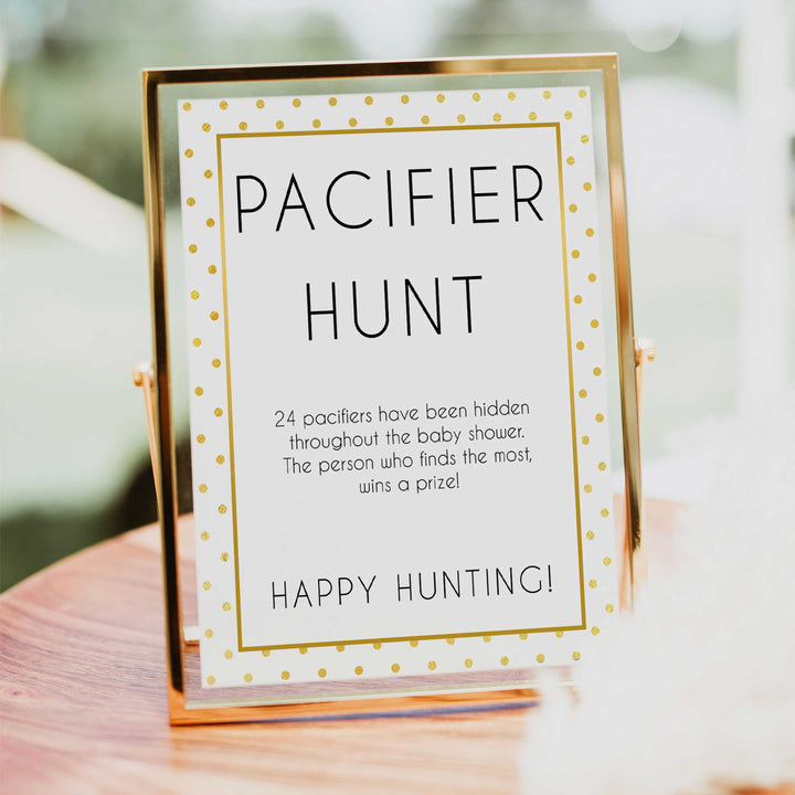pacifier hunt game, baby pacifier game, Printable baby shower games, baby gold dots fun baby games, baby shower games, fun baby shower ideas, top baby shower ideas, gold glitter shower baby shower, friends baby shower ideas