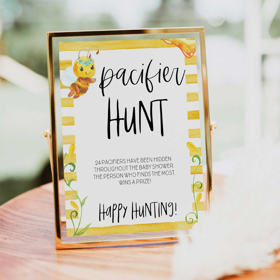 Pacifier hunt game, Printable baby shower games, mommy bee fun baby games, baby shower games, fun baby shower ideas, top baby shower ideas, mommy to bee baby shower, friends baby shower ideas