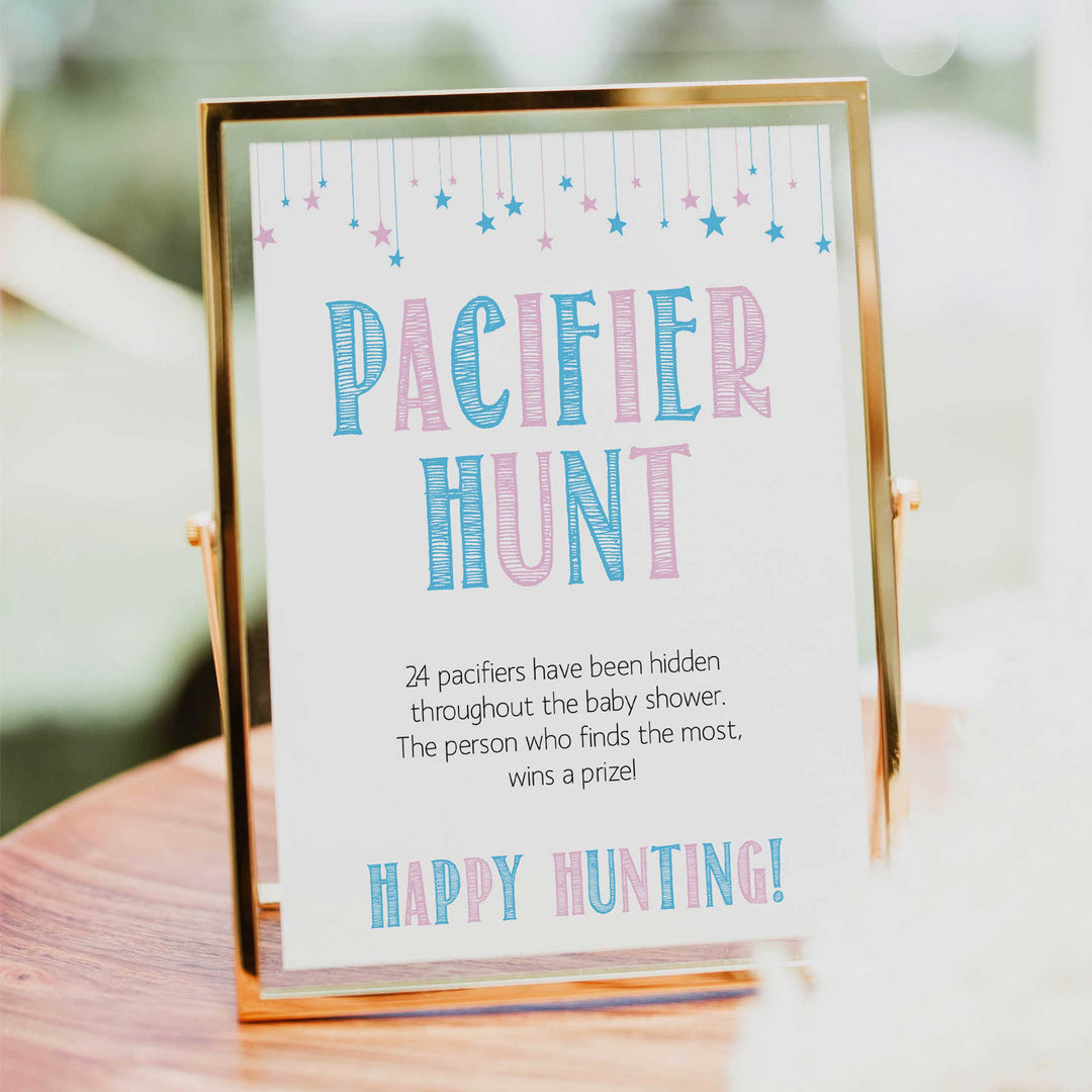 Gender reveal baby games, pacifier hunt baby game, gender reveal shower, fun baby games, gender reveal ideas, popular baby games, best baby games, printable baby games, gender reveal baby games