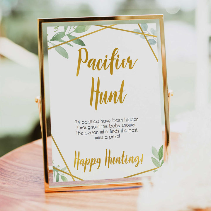 pacifier hunt game, Printable baby shower games, geometric fun baby games, baby shower games, fun baby shower ideas, top baby shower ideas, gold baby shower, blue baby shower ideas