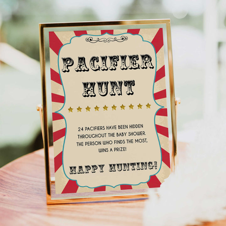Circus pacifier hunt baby shower games, circus baby games, carnival baby games, printable baby games, fun baby games, popular baby games, carnival baby shower, carnival theme