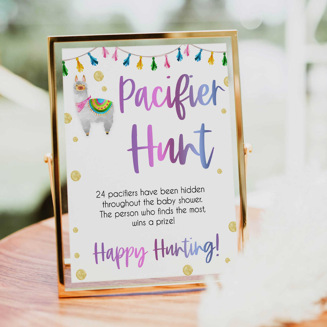 pacifier hunt baby game, editable baby games, Printable baby shower games, llama fiesta fun baby games, baby shower games, fun baby shower ideas, top baby shower ideas, Llama fiesta shower baby shower, fiesta baby shower ideas