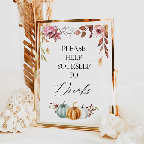 Fully editable and printable baby shower 8 table signs with a fall pumpkin design. Perfect for a Fall Pumpkin baby shower themed party