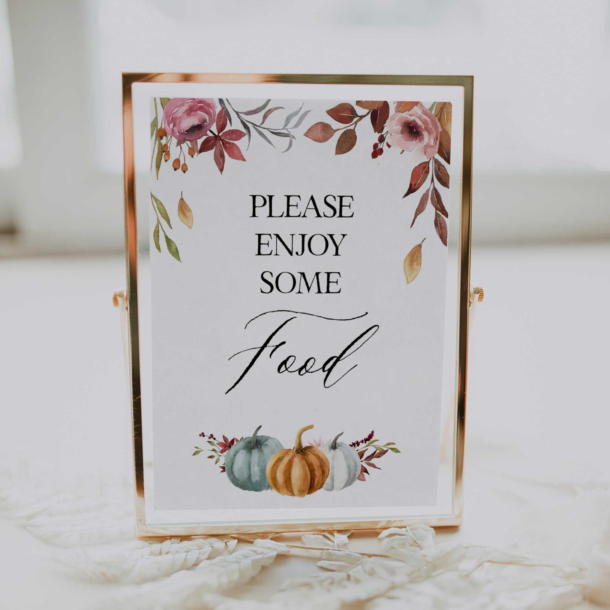 Fully editable and printable baby shower 8 table signs with a fall pumpkin design. Perfect for a Fall Pumpkin baby shower themed party