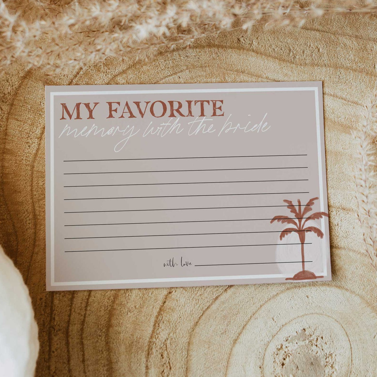 Fully editable and printable bridal shower favorite memory with the bride game with a Palm Springs design. Perfect for a Palm Springs bridal shower themed party