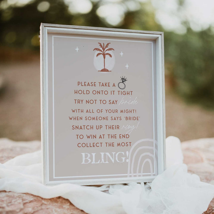 Fully editable and printable bridal shower please take a ring game with a Palm Springs design. Perfect for a Palm Springs bridal shower themed party