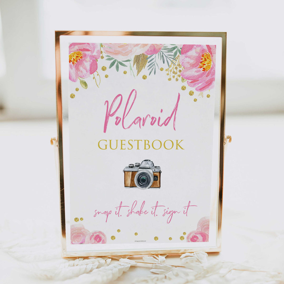 polaroid guestbook, printable bridal shower games, blush floral bridal shower games, fun bridal shower games