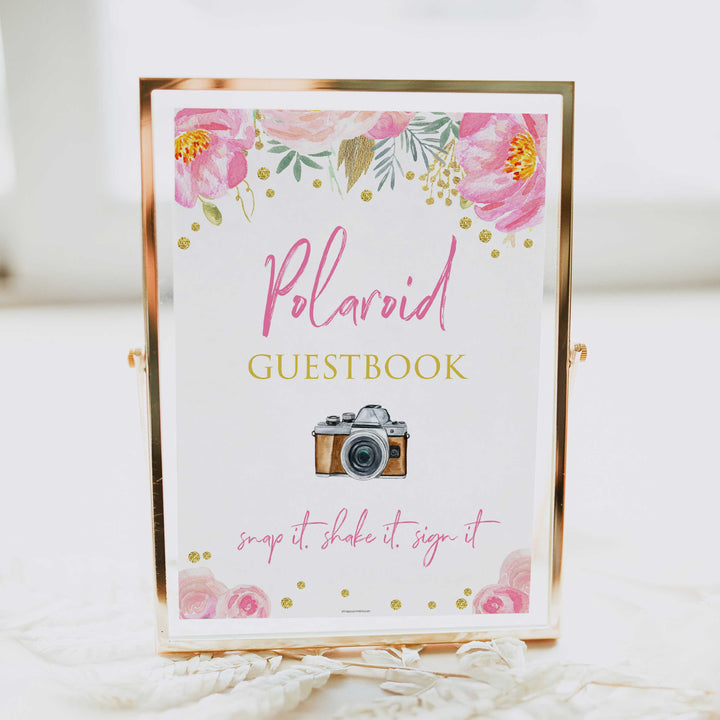 polaroid guestbook, printable bridal shower games, blush floral bridal shower games, fun bridal shower games