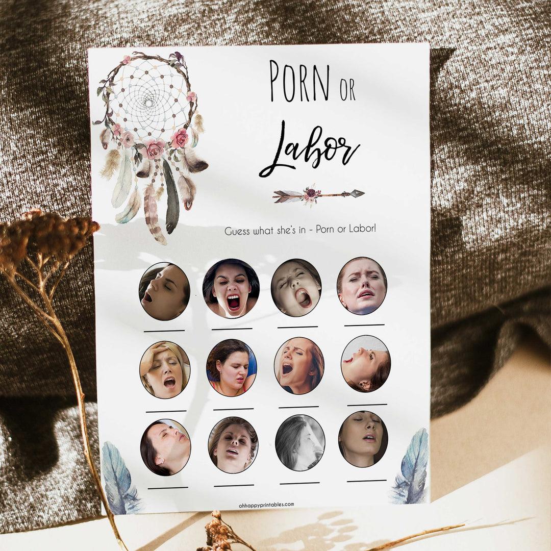 Boho baby games, porn or labour, labor or porn baby game, fun baby games, printable baby games, top 10 baby games, boho baby shower, baby games, hilarious baby games
