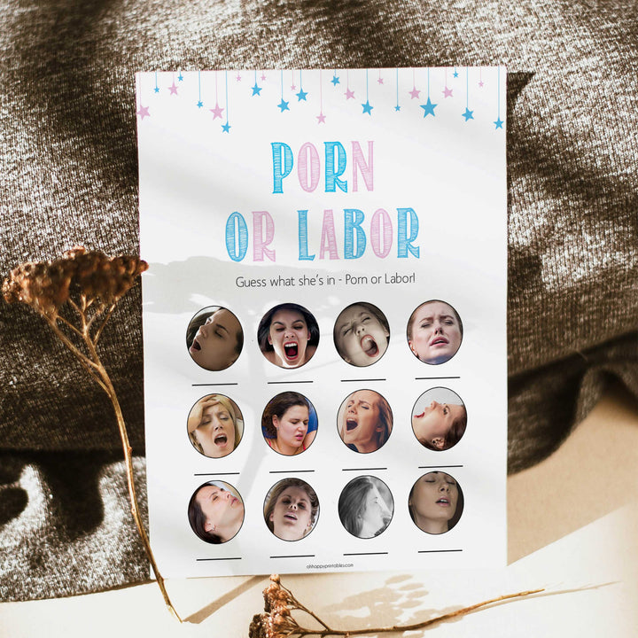 Gender reveal baby games, labor or porn baby game, porn or labour gender reveal shower, fun baby games, gender reveal ideas, popular baby games, best baby games, printable baby games, gender reveal baby games