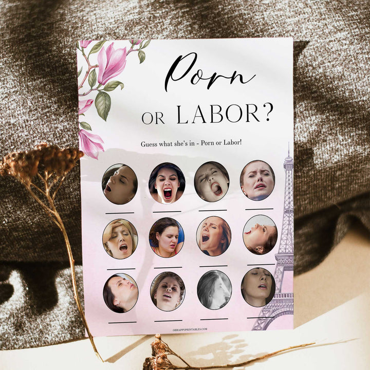 porn or labour baby game, Paris baby shower games, printable baby shower games, Parisian baby shower games, fun baby shower games