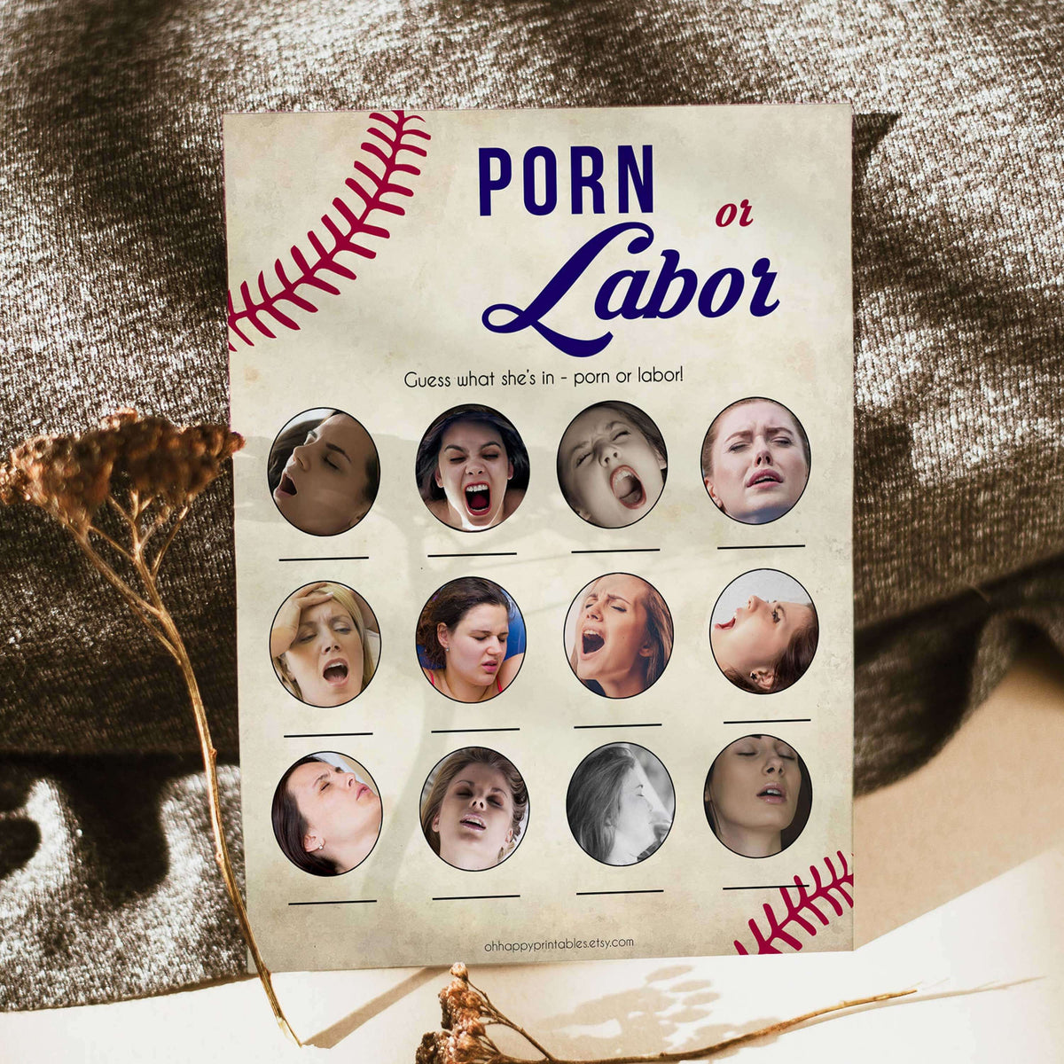 Baseball Porn or Labour Baby Shower Game, Porn or Labor Game, Baby Shower Game, Funny Baby Shower, Porn or Labour Labor or Lovin Game, fun baby games, popular baby shower games