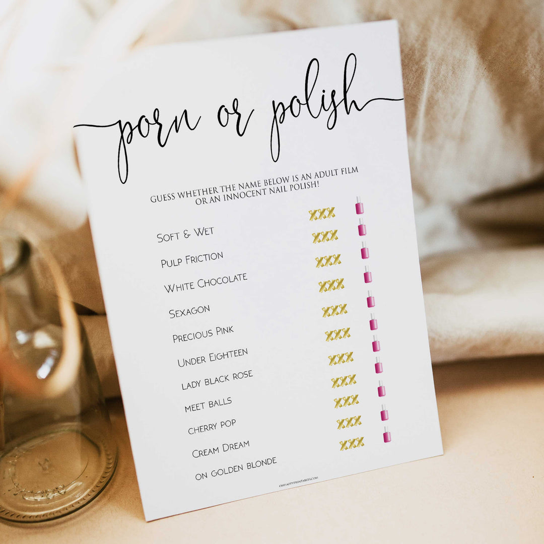 minimalist bachelorette games, porn or polish bridal game, bridal shower games bundle, dirty bridal games, printable bridal games, bridal shower games, hen party hames, bachelorette games
