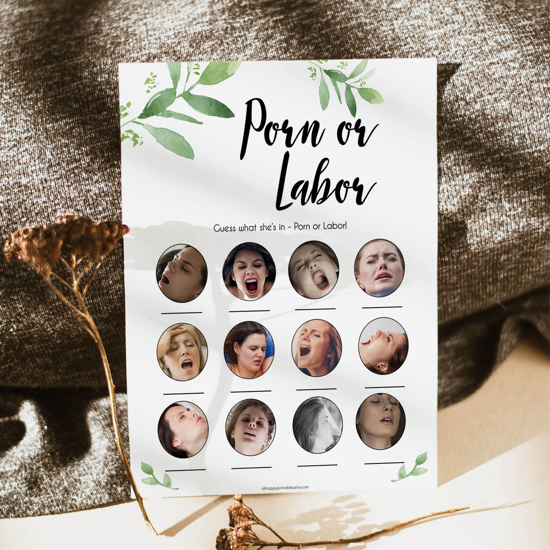 Botanical Porn or Labour Game, Labor or Porn Baby Shower Game, Porn or Labor, Labour or Lovin Baby Shower Game, Baby, Porn or Labor Game, sex face baby games, funny baby shower games 