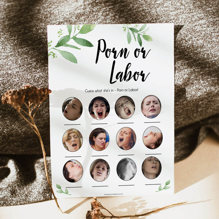 Botanical Porn or Labour Game, Labor or Porn Baby Shower Game, Porn or Labor, Labour or Lovin Baby Shower Game, Baby, Porn or Labor Game, sex face baby games, funny baby shower games 