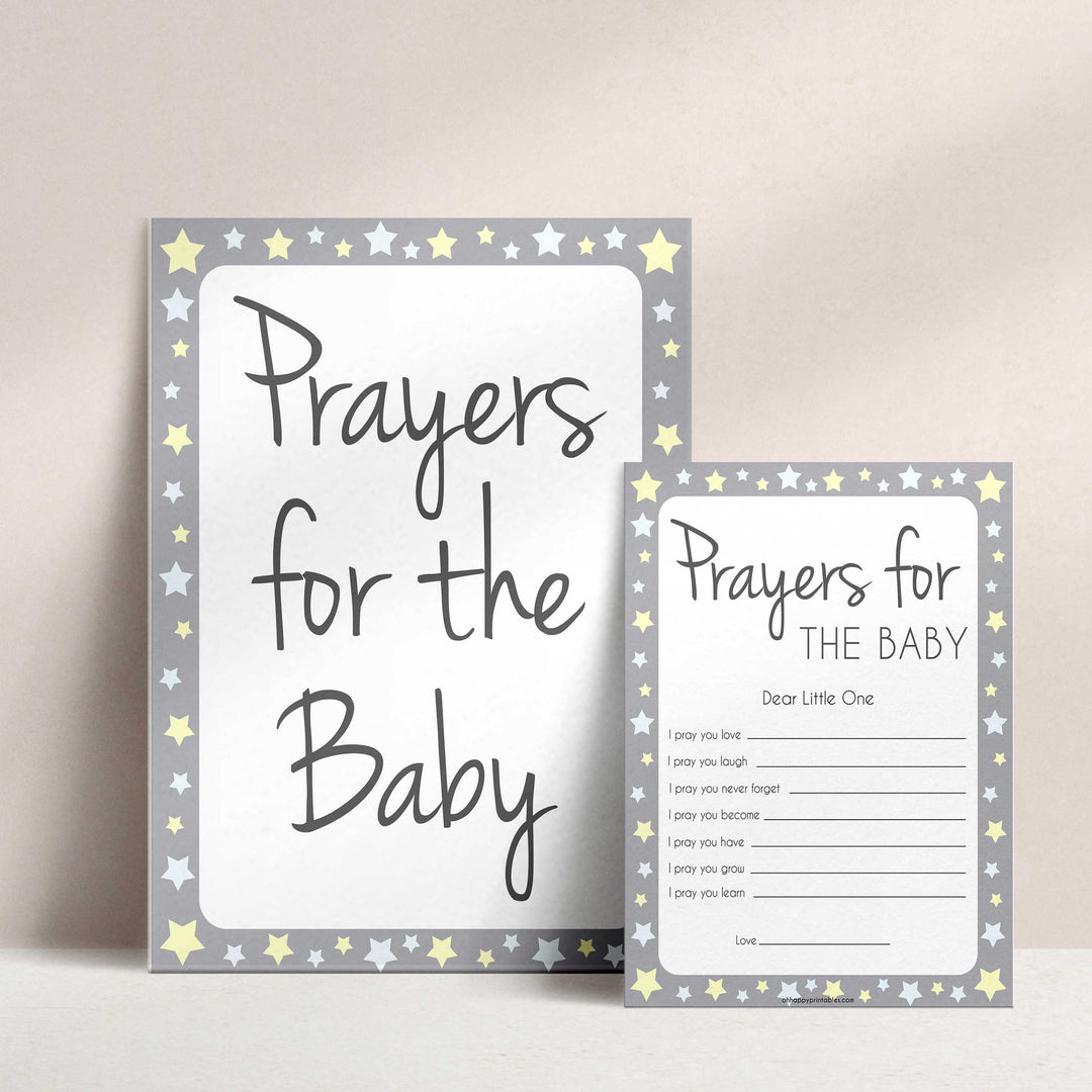 Grey Yellow Stars Prayers For The Baby, Baby Prayers, Prayers for The Baby, Baby Shower, Baby Shower Baby Prayers, Baby Prayers Cards, fun baby shower games, popular baby shower games