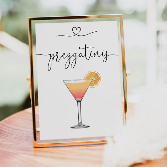 minimalist baby shower signs, preggatinis baby sign, drinks baby decor, printable baby signs, minimalist baby decor