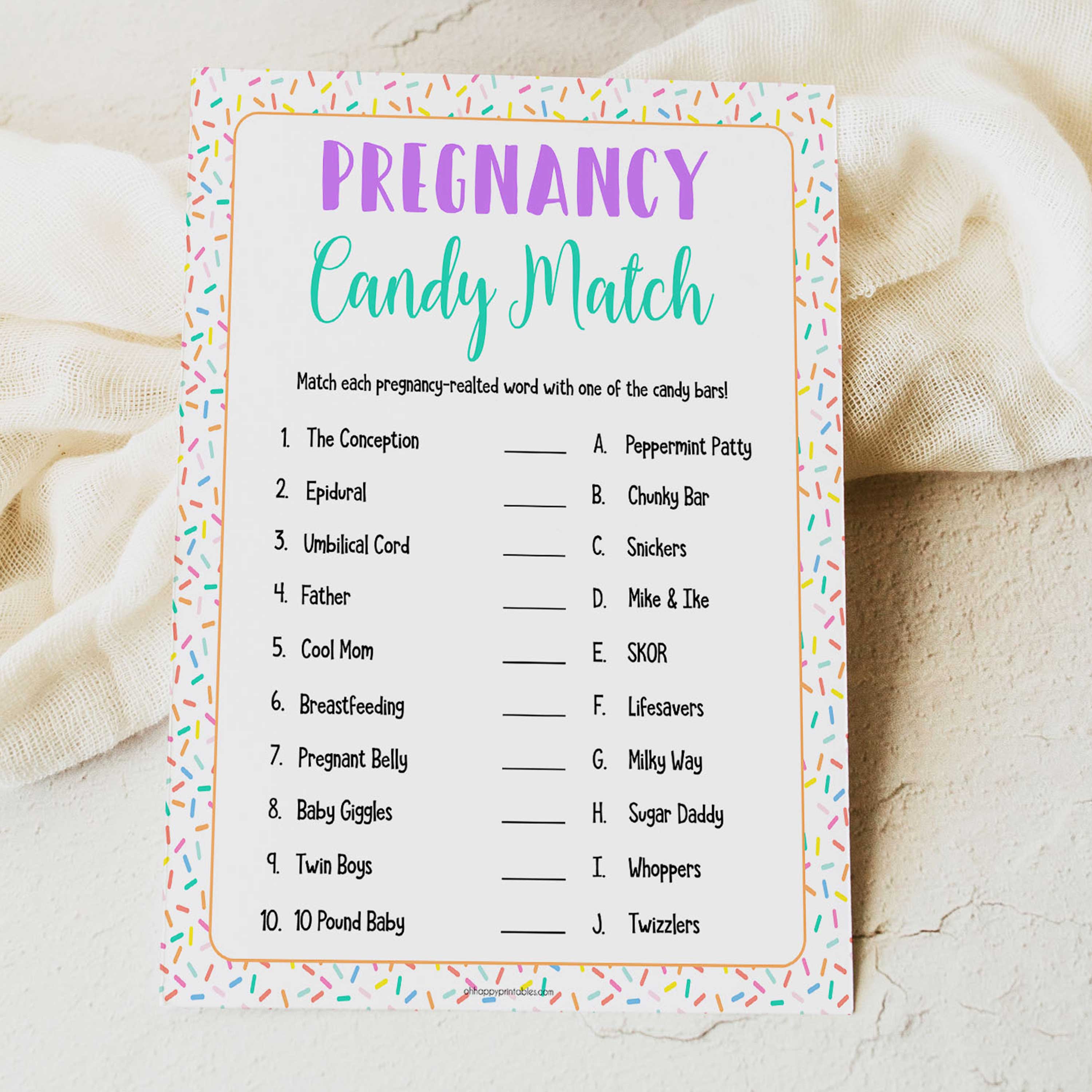 Pregnancy candy match, Printable baby shower games, baby sprinkle fun baby games, baby shower games, fun baby shower ideas, top baby shower ideas, sprinkle shower baby shower, friends baby shower ideas
