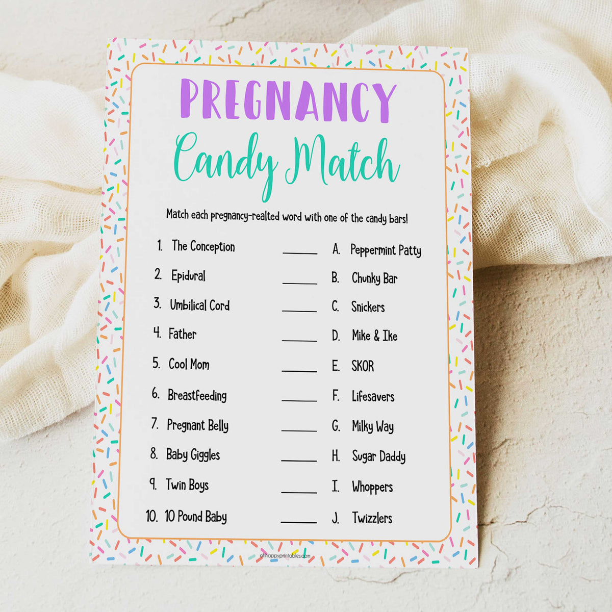 Pregnancy candy match, Printable baby shower games, baby sprinkle fun baby games, baby shower games, fun baby shower ideas, top baby shower ideas, sprinkle shower baby shower, friends baby shower ideas
