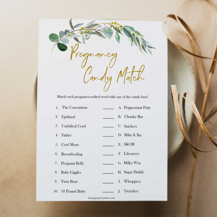 Eucalyptus baby shower games, pregnancy candy match game baby game, fun baby shower games, printable baby games, baby shower ideas, baby games, baby shower baby shower bundle, baby shower games packs, botanical baby shower