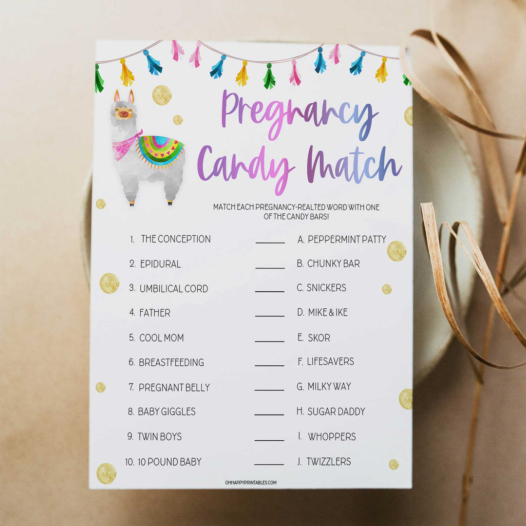 pregnancy candy match, baby candy match game, Printable baby shower games, llama fiesta fun baby games, baby shower games, fun baby shower ideas, top baby shower ideas, Llama fiesta shower baby shower, fiesta baby shower ideas
