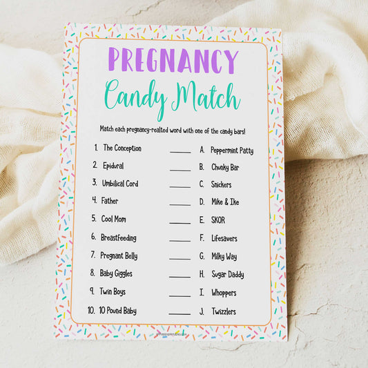 Pregnancy candy match, Printable baby shower games, baby sprinkle fun baby games, baby shower games, fun baby shower ideas, top baby shower ideas, sprinkle shower baby shower, friends baby shower ideas