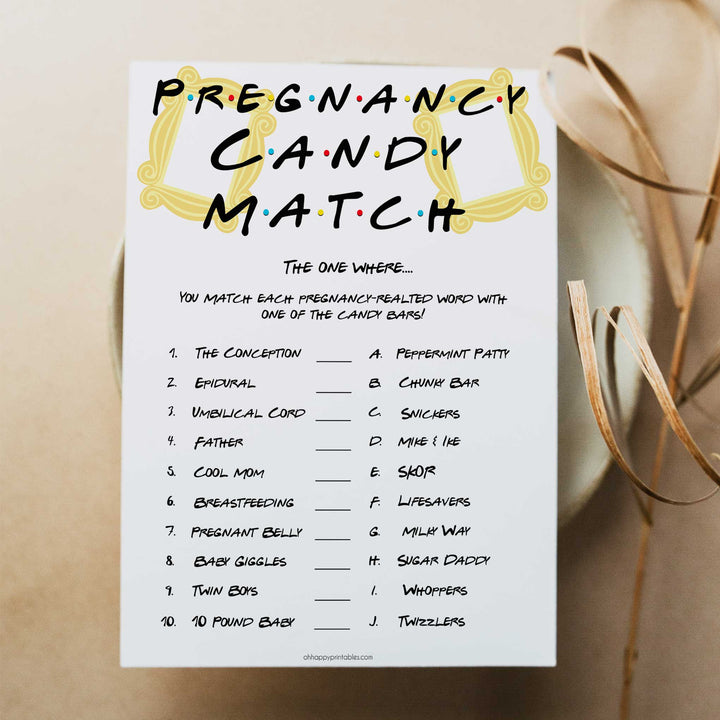 pregnancy candy match, Printable baby shower games, friends fun baby games, baby shower games, fun baby shower ideas, top baby shower ideas, friends baby shower, friends baby shower ideas