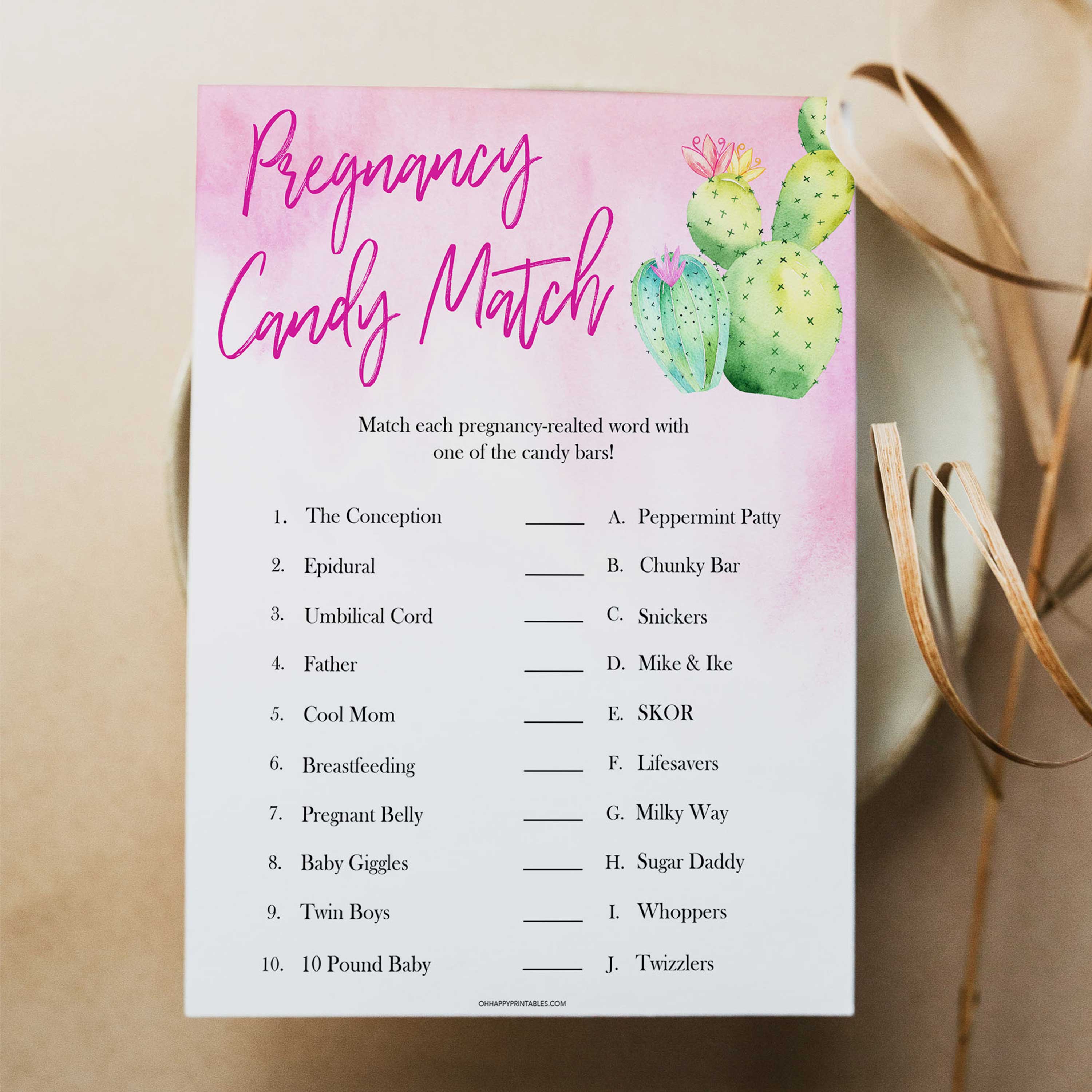 Cactus baby shower games, cactus pregnancy candy match baby game, printable baby games, Mexican baby shower, Mexican baby games, fiesta baby games, popular baby games, printable baby games