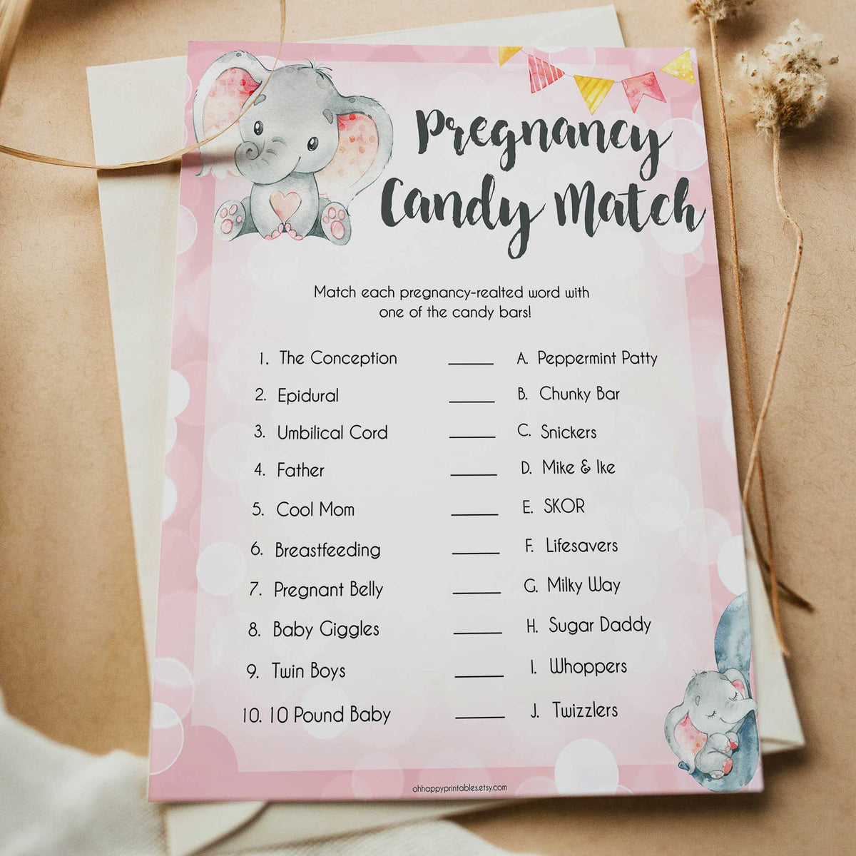 pink elephant baby games, pregnancy candy match baby shower games, printable baby shower games, baby shower games, fun baby games, popular baby games, pink baby games