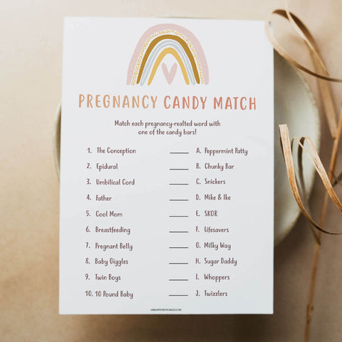 pregnancy candy match game, Printable baby shower games, boho rainbow baby games, baby shower games, fun baby shower ideas, top baby shower ideas, boho rainbow baby shower, baby shower games, fun boho rainbow baby shower ideas