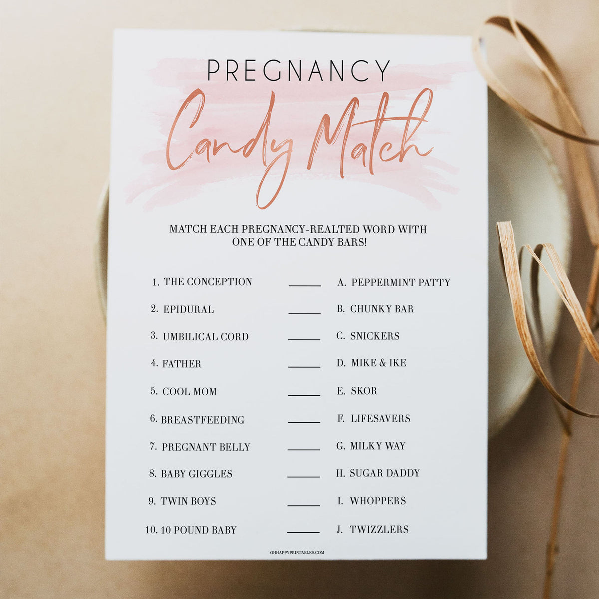 pregnancy candy match game, printable baby shower games, fun baby shower games