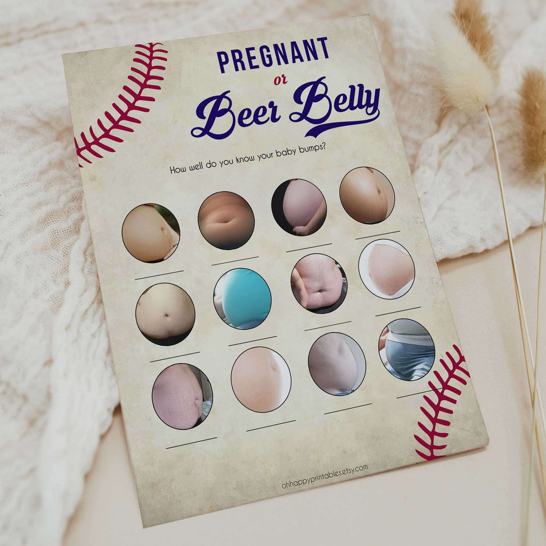 Pregnant or Beer Belly Game, Baby Shower Games, Baby Bump Beer Belly, Pregnant or Beer Belly, Baby Bump or Beer Belly, Baseball, Bump Beer, printable baby shower games, fun baby shower games, popular baby shower games