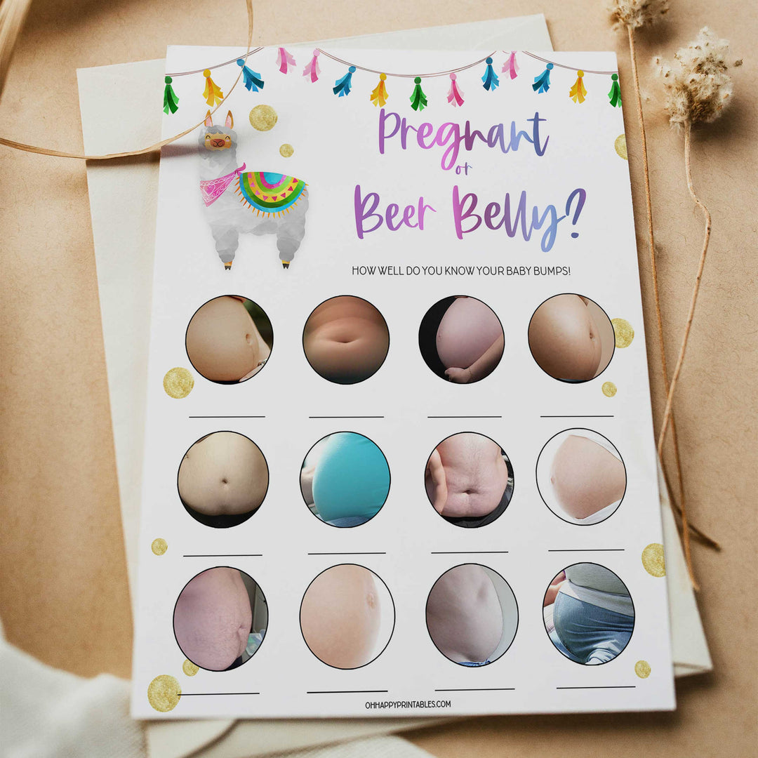 pregnant or beer belly game, baby bump game, Printable baby shower games, llama fiesta fun baby games, baby shower games, fun baby shower ideas, top baby shower ideas, Llama fiesta shower baby shower, fiesta baby shower ideas