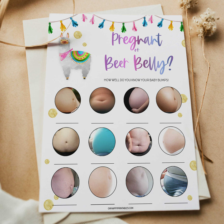 pregnant or beer belly game, baby bump game, Printable baby shower games, llama fiesta fun baby games, baby shower games, fun baby shower ideas, top baby shower ideas, Llama fiesta shower baby shower, fiesta baby shower ideas