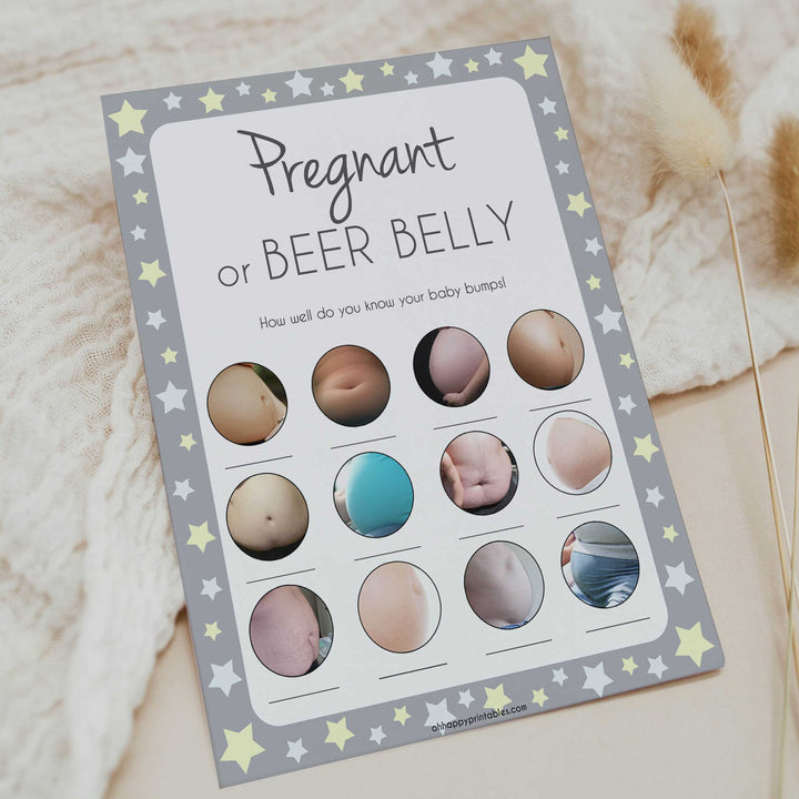 Grey Stars Pregnant or Beer Belly, Baby Bump or Beer Belly, Baby Bump Beer Belly, Printable Baby Shower Games, Pink, Printable, Pregnant , fun baby shower games, popular baby shower games