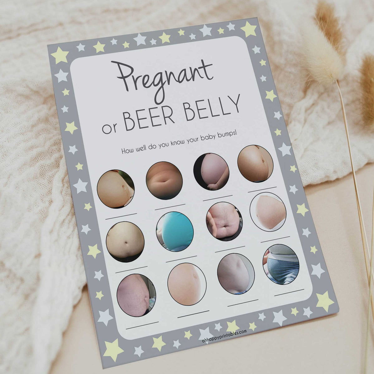 Grey Stars Pregnant or Beer Belly, Baby Bump or Beer Belly, Baby Bump Beer Belly, Printable Baby Shower Games, Pink, Printable, Pregnant , fun baby shower games, popular baby shower games