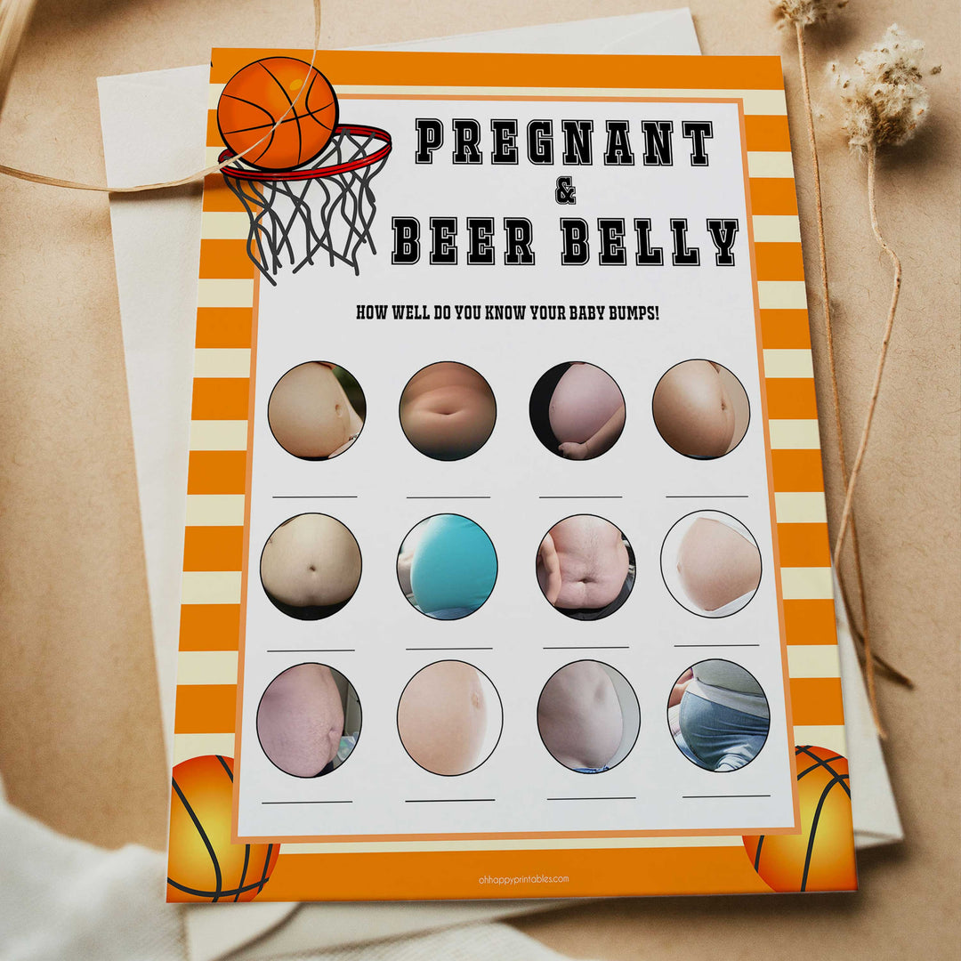 Basketball baby shower games, Pregnant or Beer Belly baby game, printable baby games, basket baby games, baby shower games, basketball baby shower idea, fun baby games, popular baby games