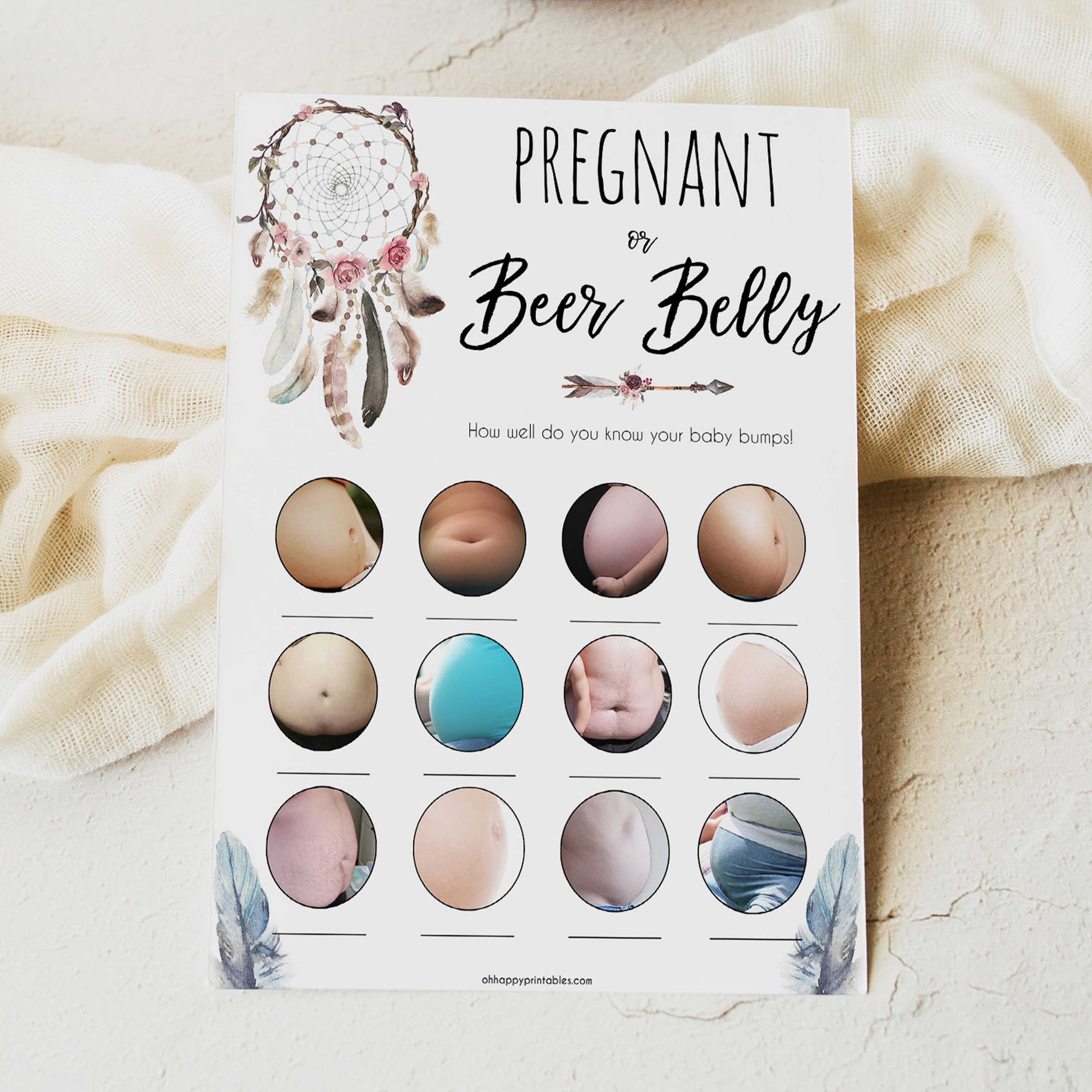 Boho baby games, pregnant or beer belly baby game, fun baby games, printable baby games, top 10 baby games, boho baby shower, baby games, hilarious baby games