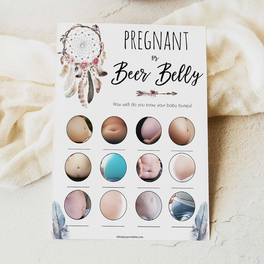 Boho baby games, pregnant or beer belly baby game, fun baby games, printable baby games, top 10 baby games, boho baby shower, baby games, hilarious baby games