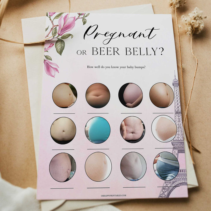 pregnant or beer belly game, Paris baby shower games, printable baby shower games, Parisian baby shower games, fun baby shower games