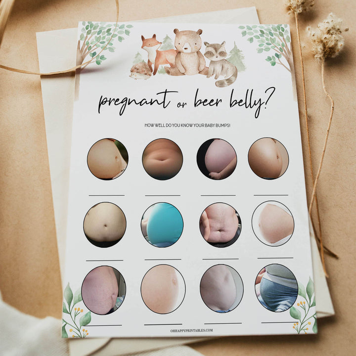 pregnant or beer belly game, Printable baby shower games, woodland animals baby games, baby shower games, fun baby shower ideas, top baby shower ideas, woodland baby shower, baby shower games, fun woodland animals baby shower ideas